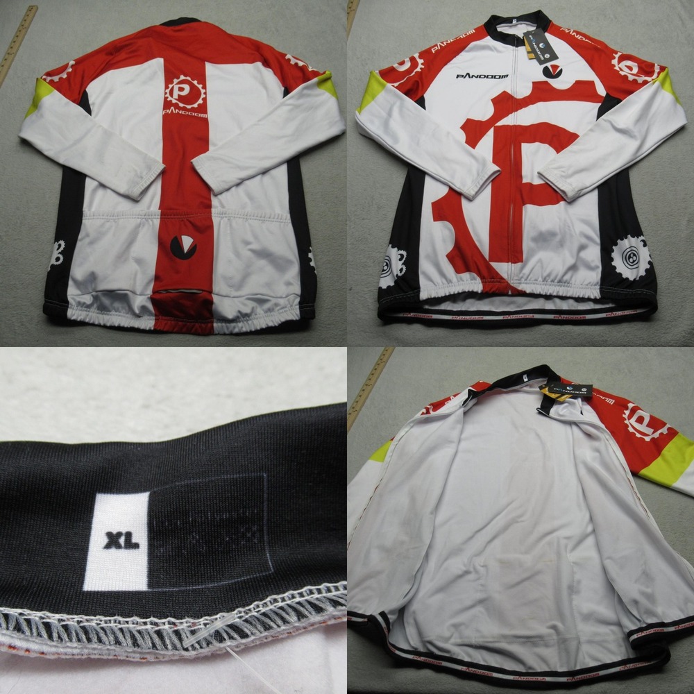 PANDOOM Cycling Jersey Mens XL White Long‎ Sleeve Heavyweight Full Zip NWD